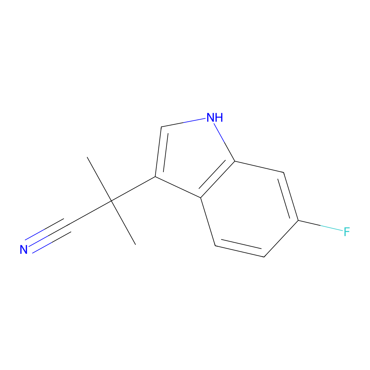 2-(6-fluoro-1H-indol-3-yl)-2-methylpropanenitrile molecular structure, CAS 1219945-16-0