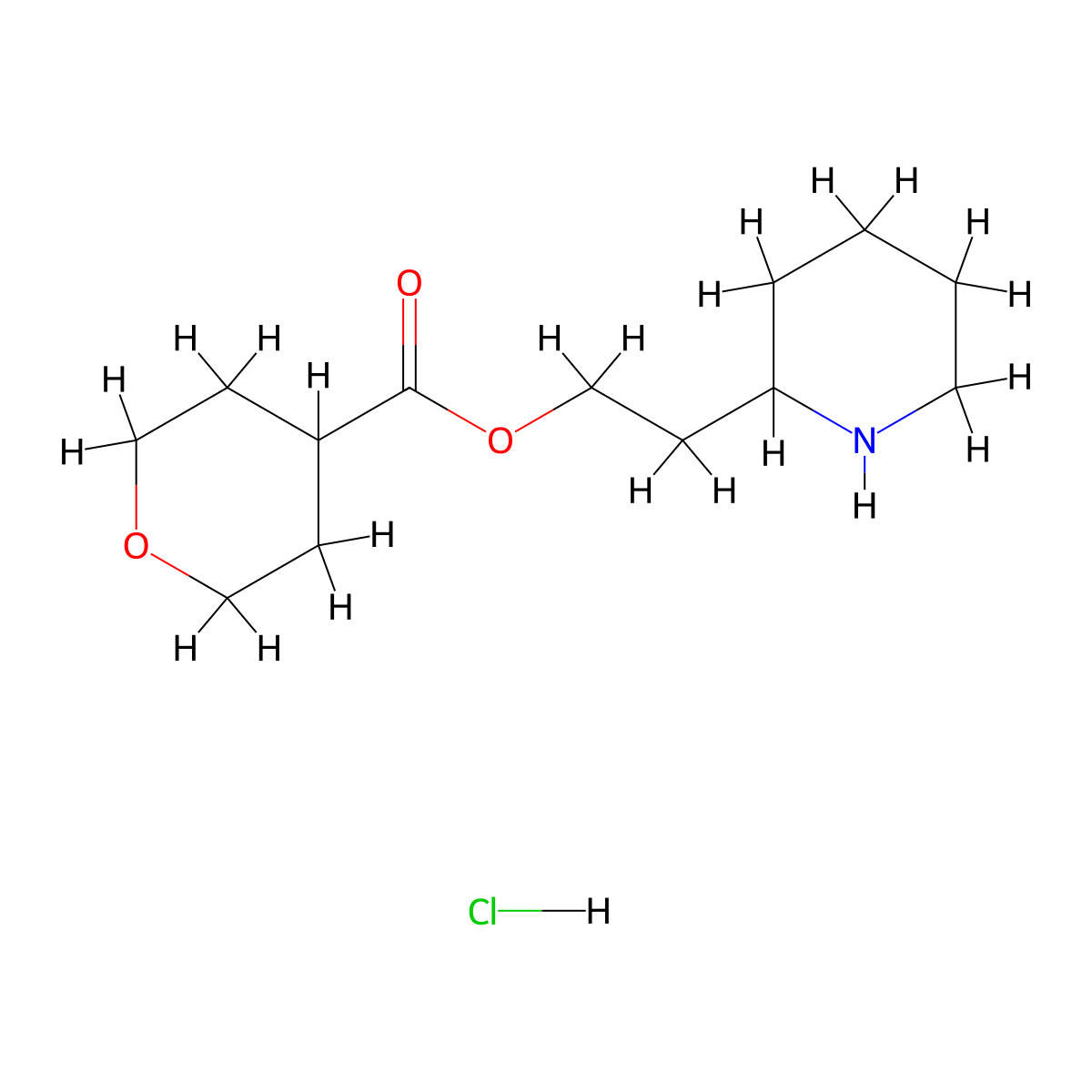 2-(2-Piperidinyl)ethyl tetrahydro-2H-pyran-4-carboxylate hydrochloride molecular structure, CAS 1219948-54-5