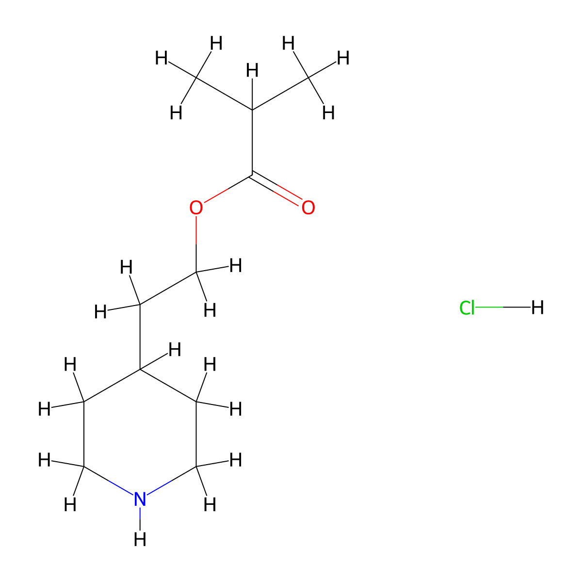 2-(4-Piperidinyl)ethyl 2-methylpropanoate hydrochloride molecular structure, CAS 1219948-59-0