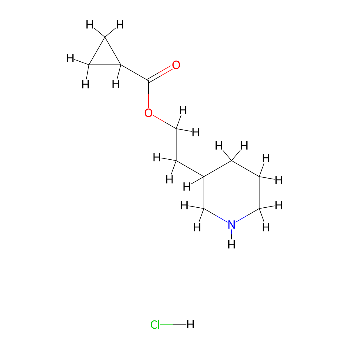 2-(3-Piperidinyl)ethyl cyclopropanecarboxylate hydrochloride molecular structure, CAS 1219948-60-3