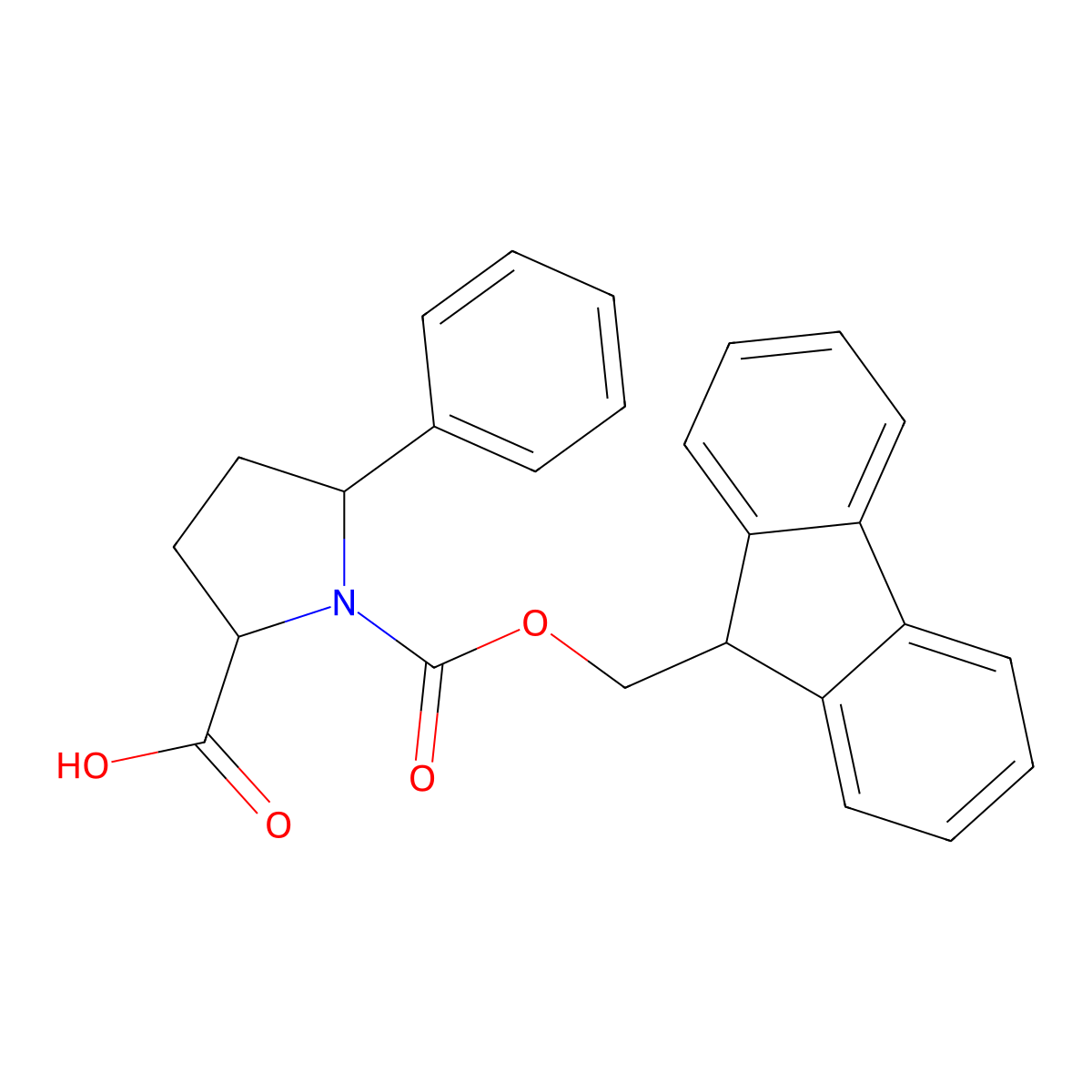 (2S,5S)-1-(((9H-Fluoren-9-yl)methoxy)carbonyl)-5-phenylpyrrolidine-2-carboxylic acid molecular structure, CAS 1219953-60-2