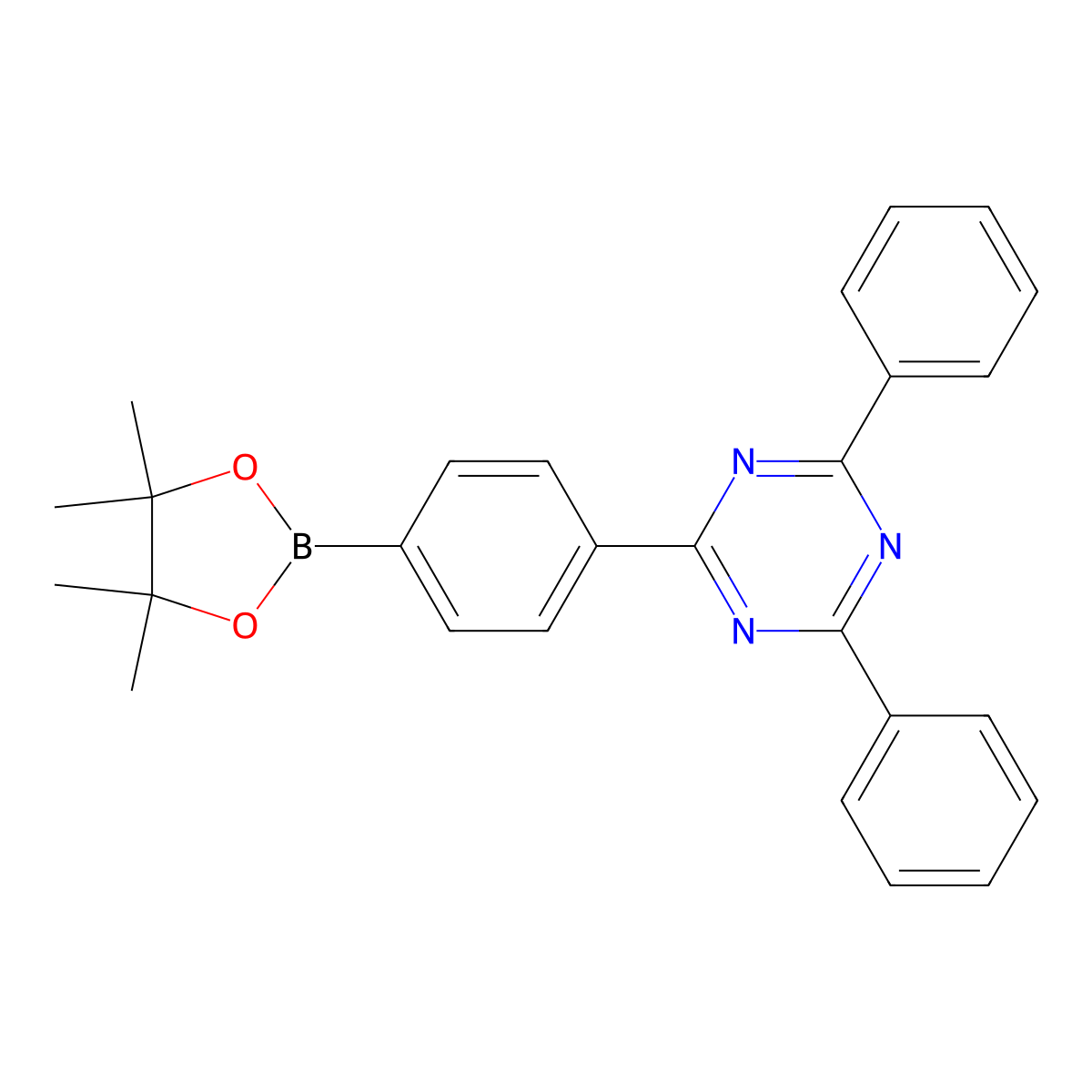 2,4-Diphenyl-6-(4-(4,4,5,5-tetramethyl-1,3,2-dioxaborolan-2-yl)phenyl)-1,3,5-triazine molecular structure, CAS 1219956-23-6