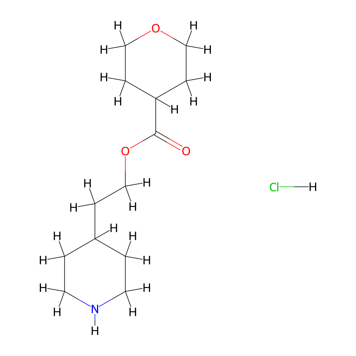 2-(4-Piperidinyl)ethyl tetrahydro-2H-pyran-4-carboxylate hydrochloride molecular structure, CAS 1219956-80-5