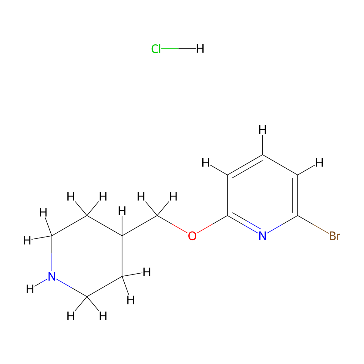 2-Bromo-6-(4-piperidinylmethoxy)pyridine hydrochloride molecular structure, CAS 1219957-03-5