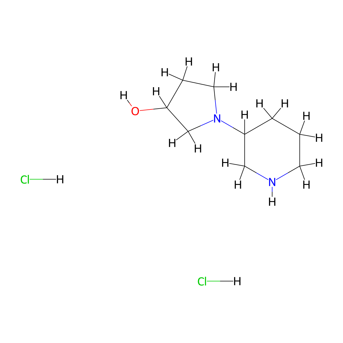 1-(Piperidin-3-yl)pyrrolidin-3-ol dihydrochloride molecular structure, CAS 1219957-20-6