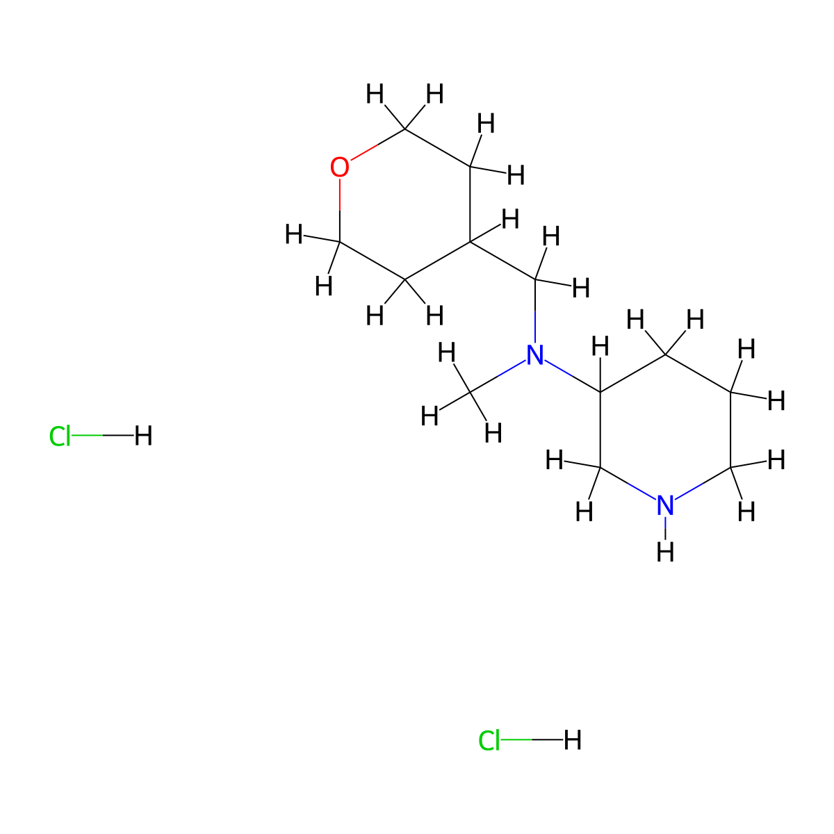 N-Methyl-N-(tetrahydro-2H-pyran-4-ylmethyl)-3-piperidinamine dihydrochloride molecular structure, CAS 1219957-25-1