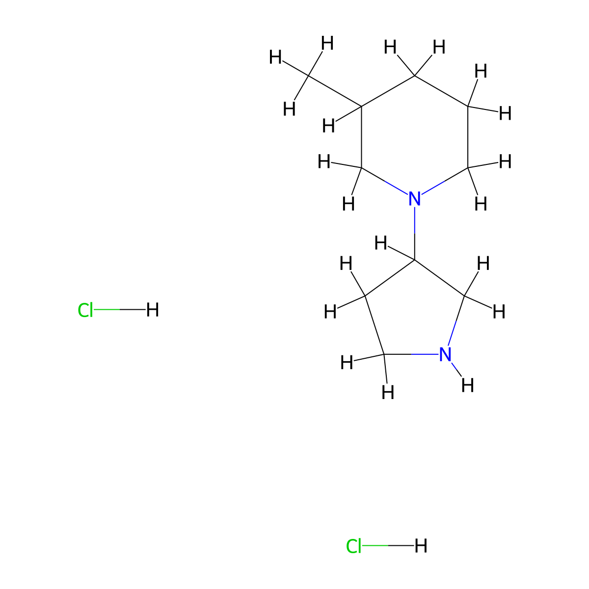 3-Methyl-1-(3-pyrrolidinyl)piperidine dihydrochloride molecular structure, CAS 1219957-56-8