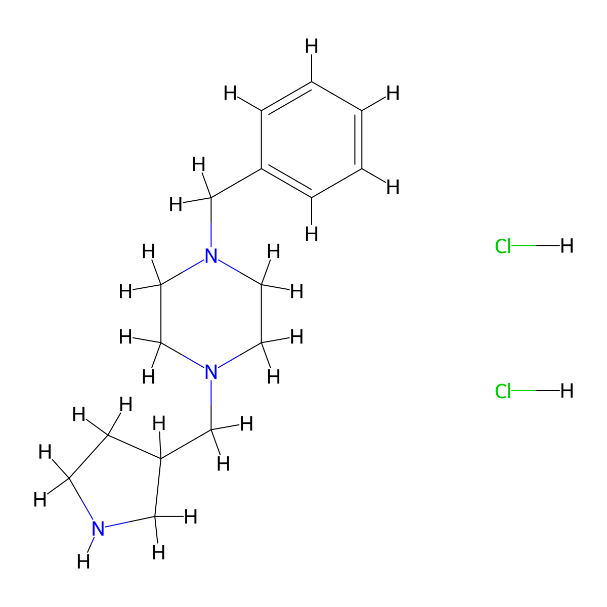 1-Benzyl-4-(3-pyrrolidinylmethyl)piperazine dihydrochloride molecular structure, CAS 1219960-33-4