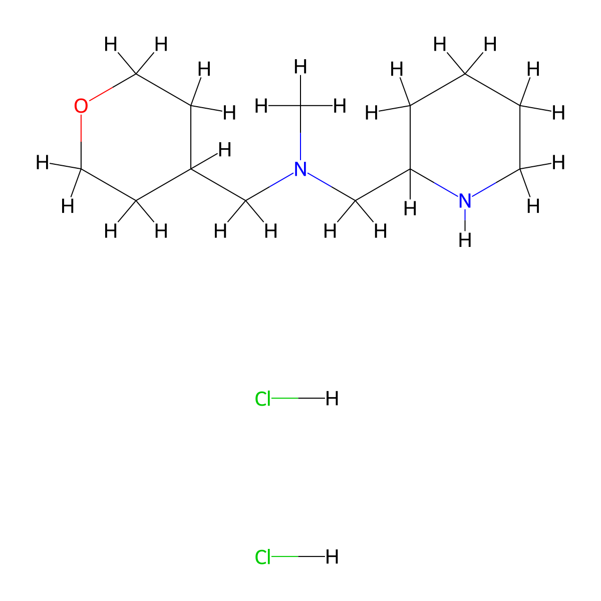 N-Methyl(2-piperidinyl)-N-(tetrahydro-2H-pyran-4-ylmethyl)methanamine dihydrochloride molecular structure, CAS 1219963-99-1