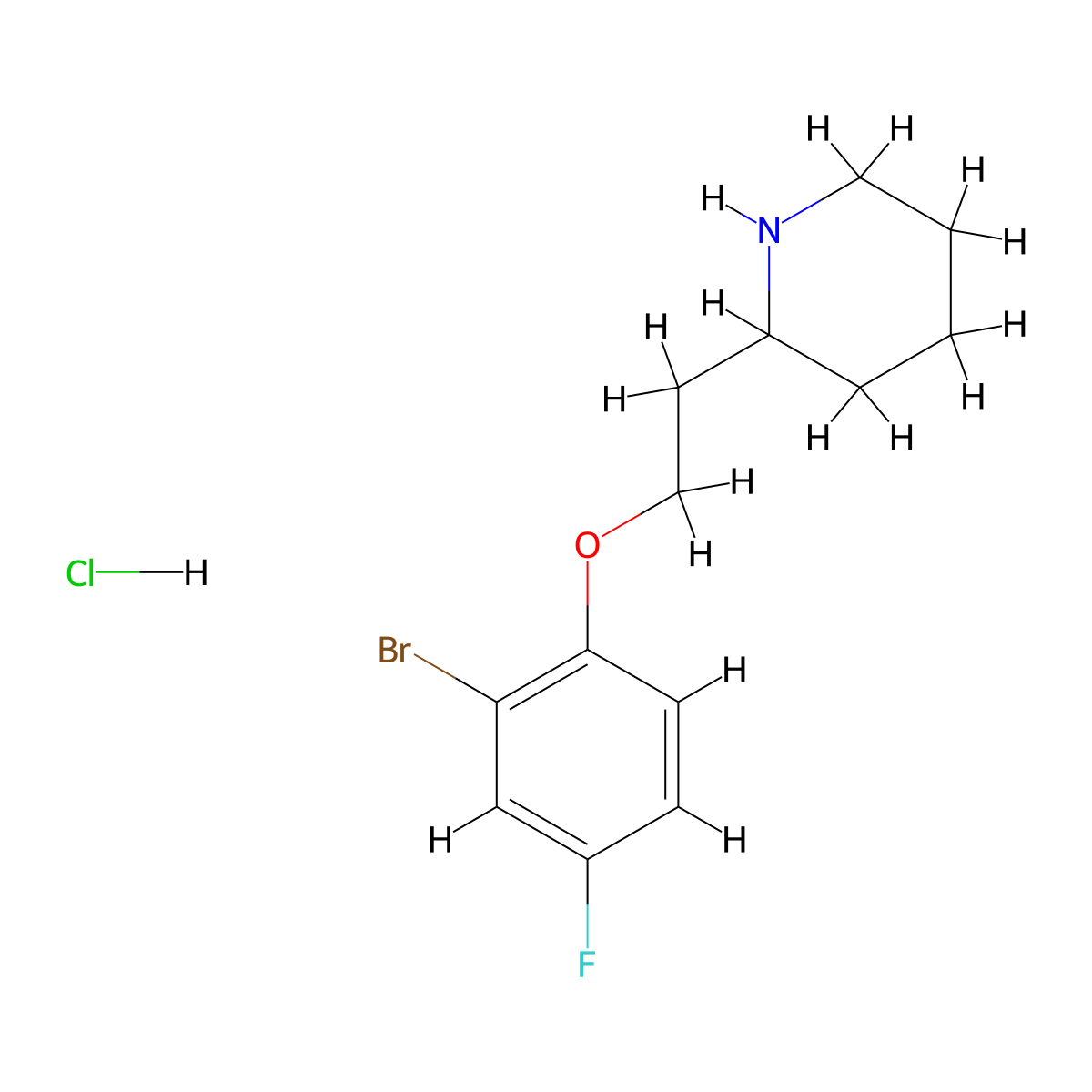 2-[2-(2-Bromo-4-fluorophenoxy)ethyl]piperidine hydrochloride molecular structure, CAS 1219964-25-6
