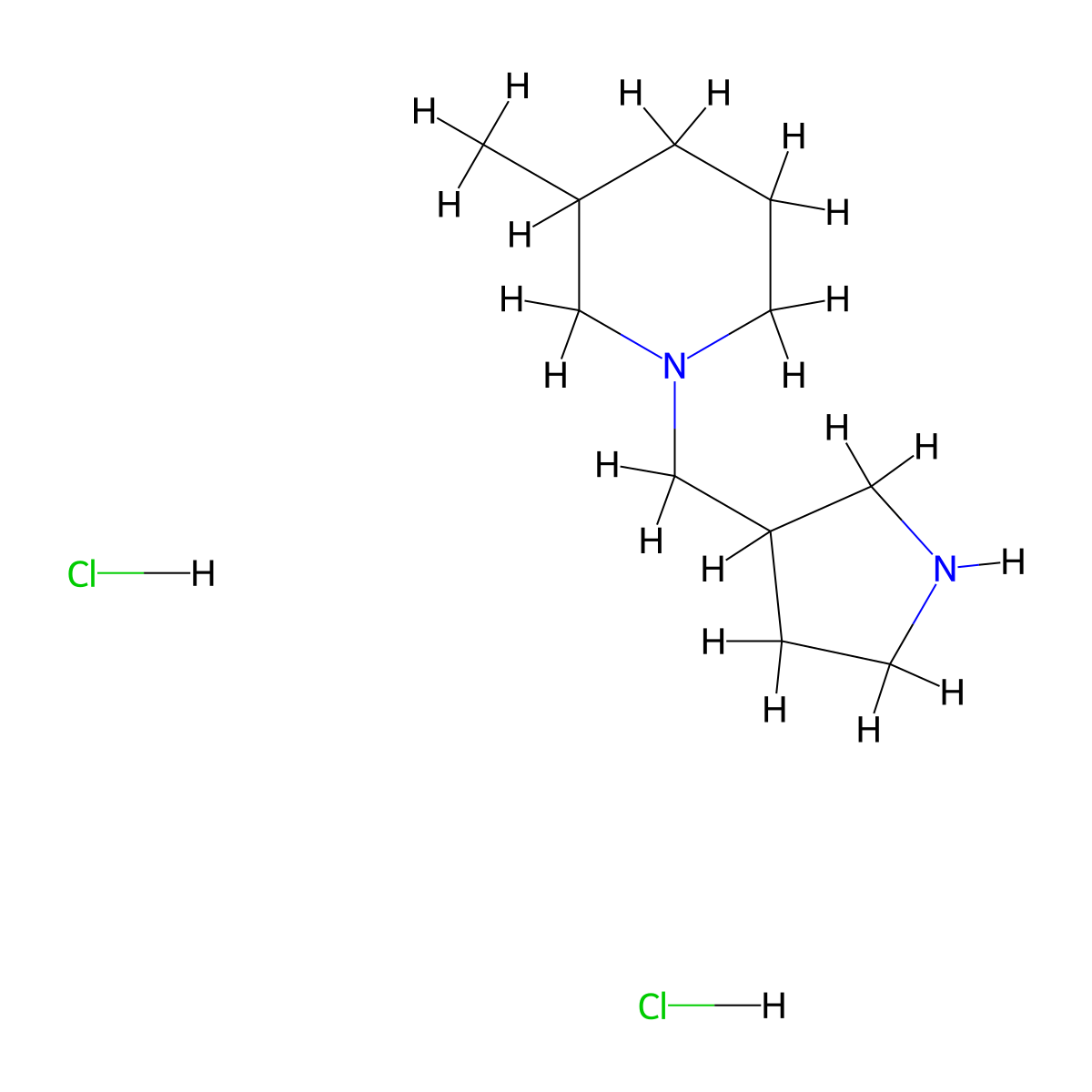 3-Methyl-1-(3-pyrrolidinylmethyl)piperidine dihydrochloride molecular structure, CAS 1219964-31-4