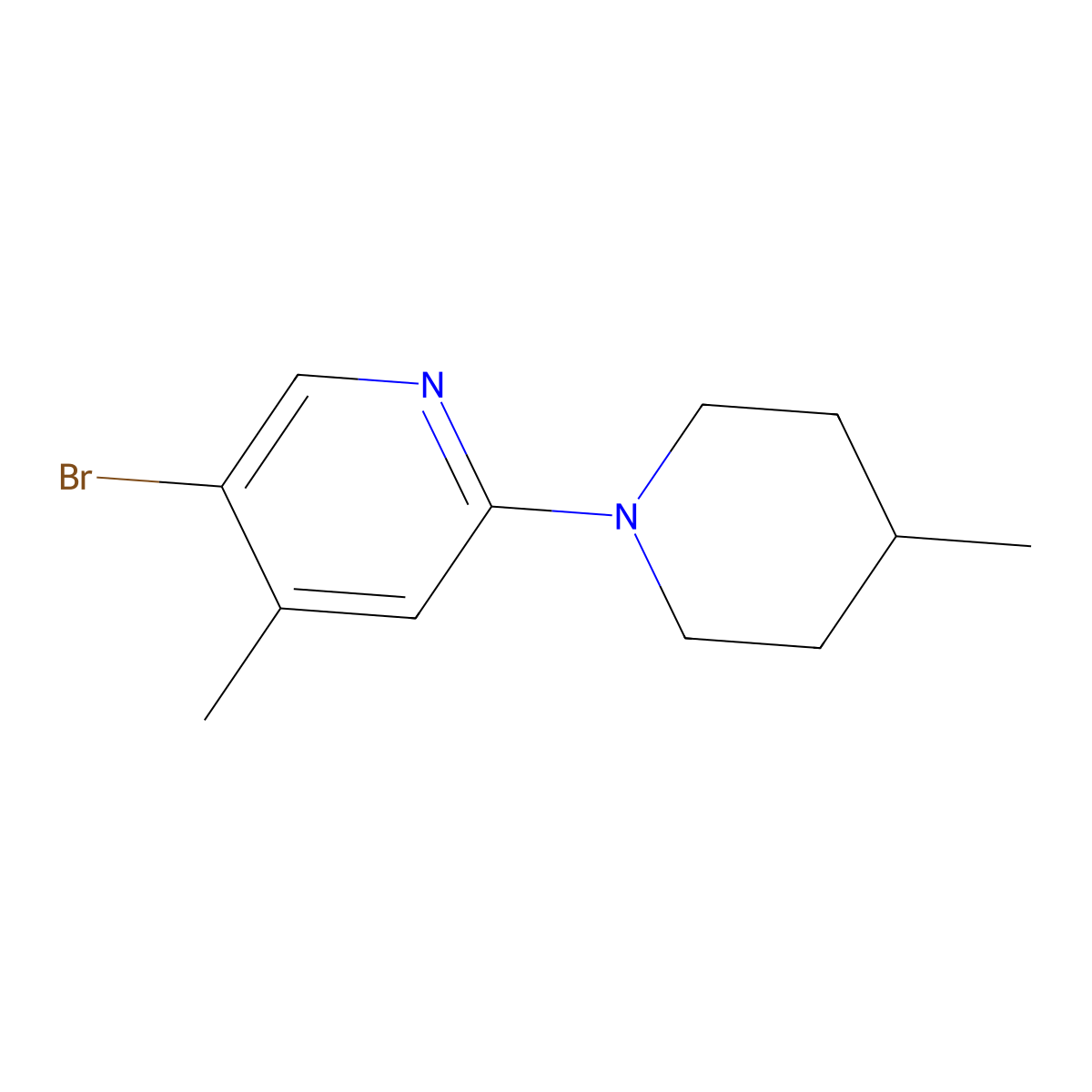 5-Bromo-4-methyl-2-(4-methylpiperidin-1-yl)pyridine molecular structure, CAS 1219964-45-0
