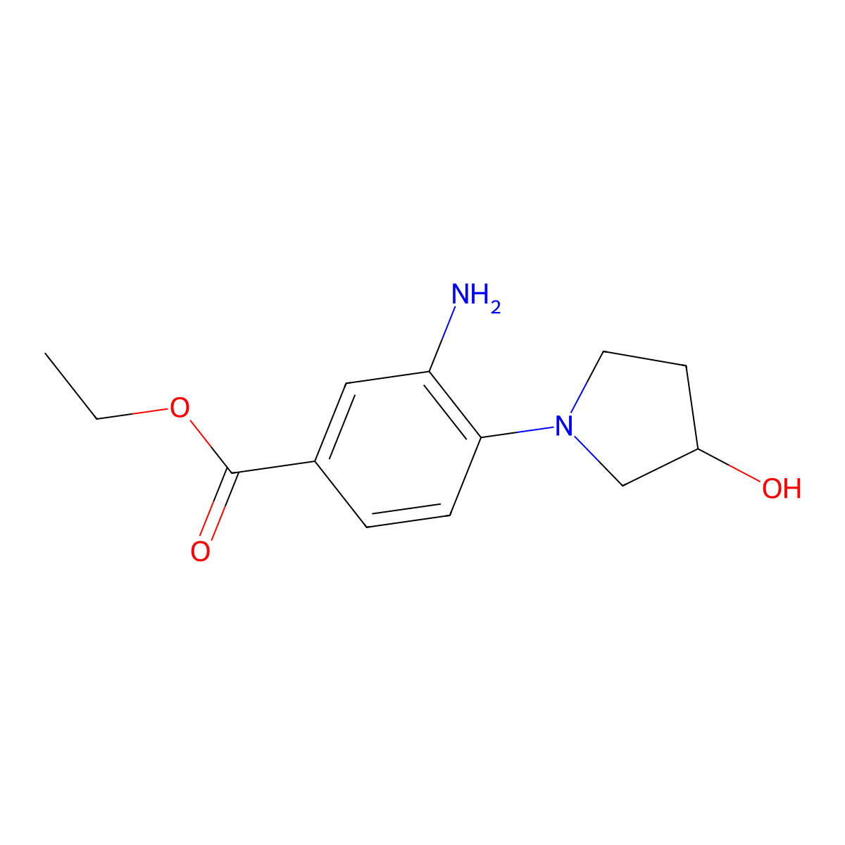 Ethyl 3-amino-4-(3-hydroxy-1-pyrrolidinyl)benzoate molecular structure, CAS 1219967-21-1