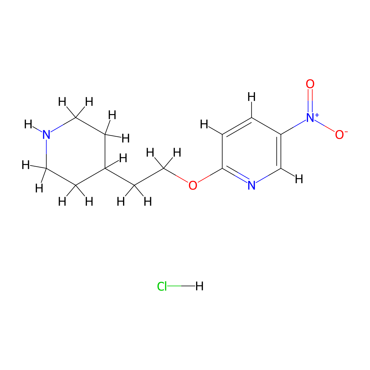 5-Nitro-2-[2-(4-piperidinyl)ethoxy]pyridine hydrochloride molecular structure, CAS 1219967-30-2