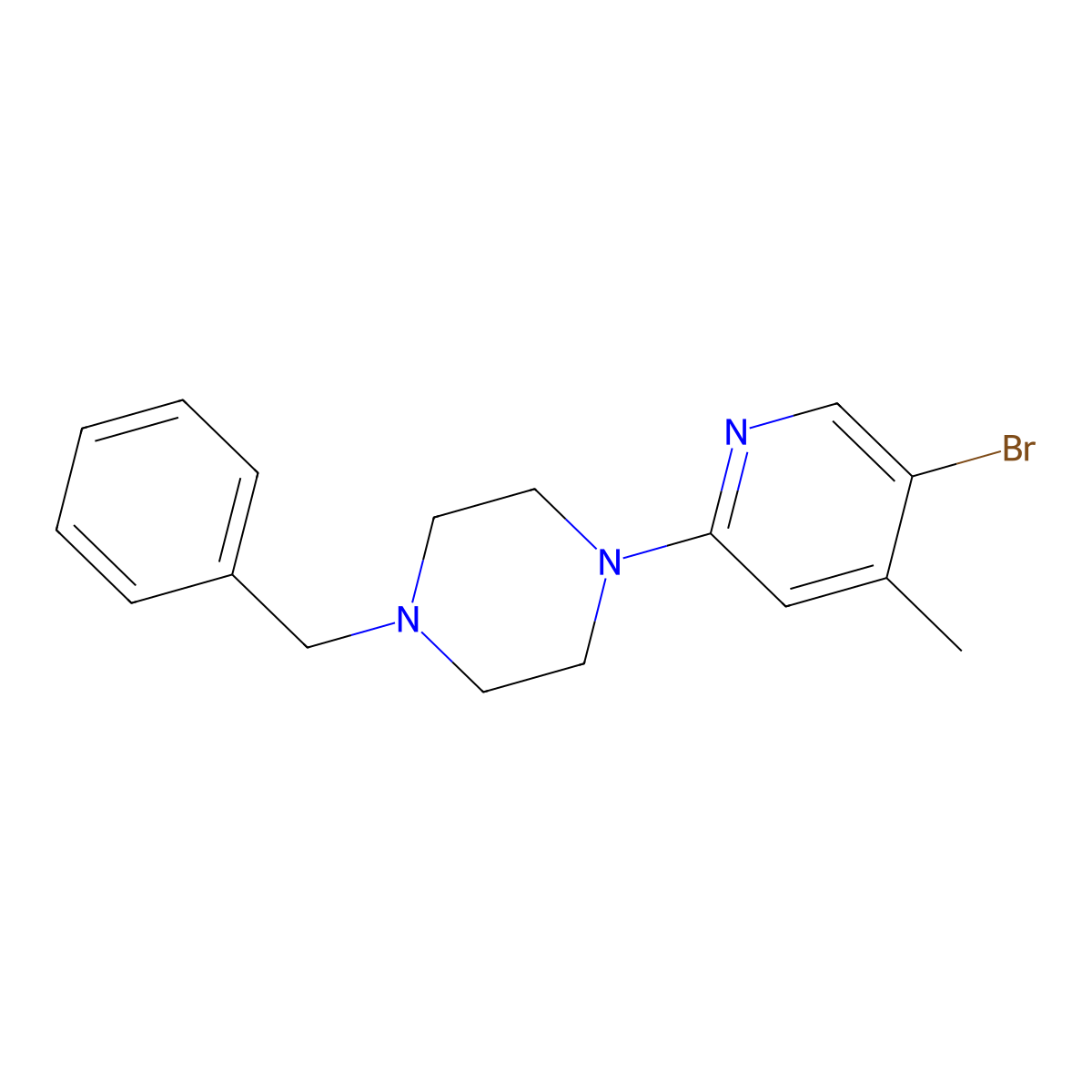 1-Benzyl-4-(5-bromo-4-methylpyridin-2-yl)piperazine molecular structure, CAS 1219967-39-1