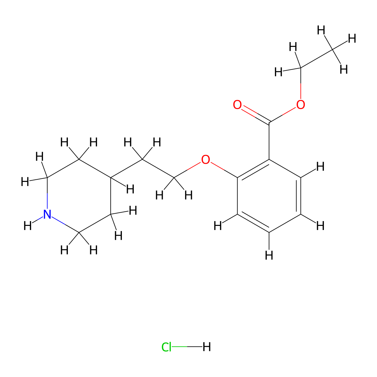 Ethyl 2-[2-(4-piperidinyl)ethoxy]benzoate hydrochloride molecular structure, CAS 1219967-72-2