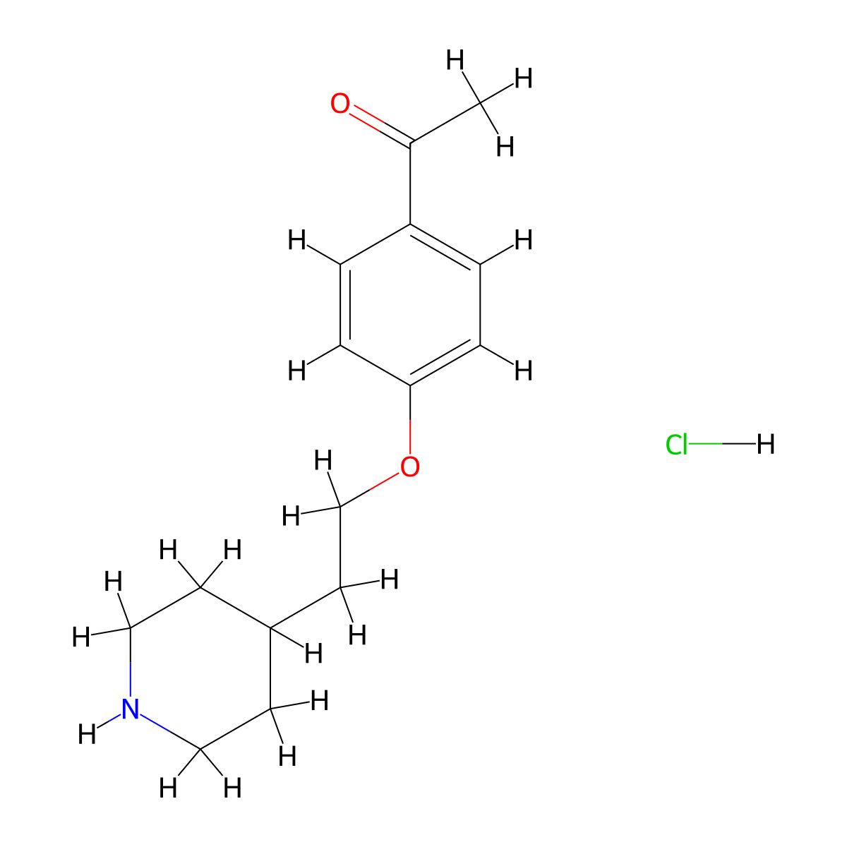 1-{4-[2-(4-Piperidinyl)ethoxy]phenyl}-1-ethanone hydrochloride molecular structure, CAS 1219971-80-8