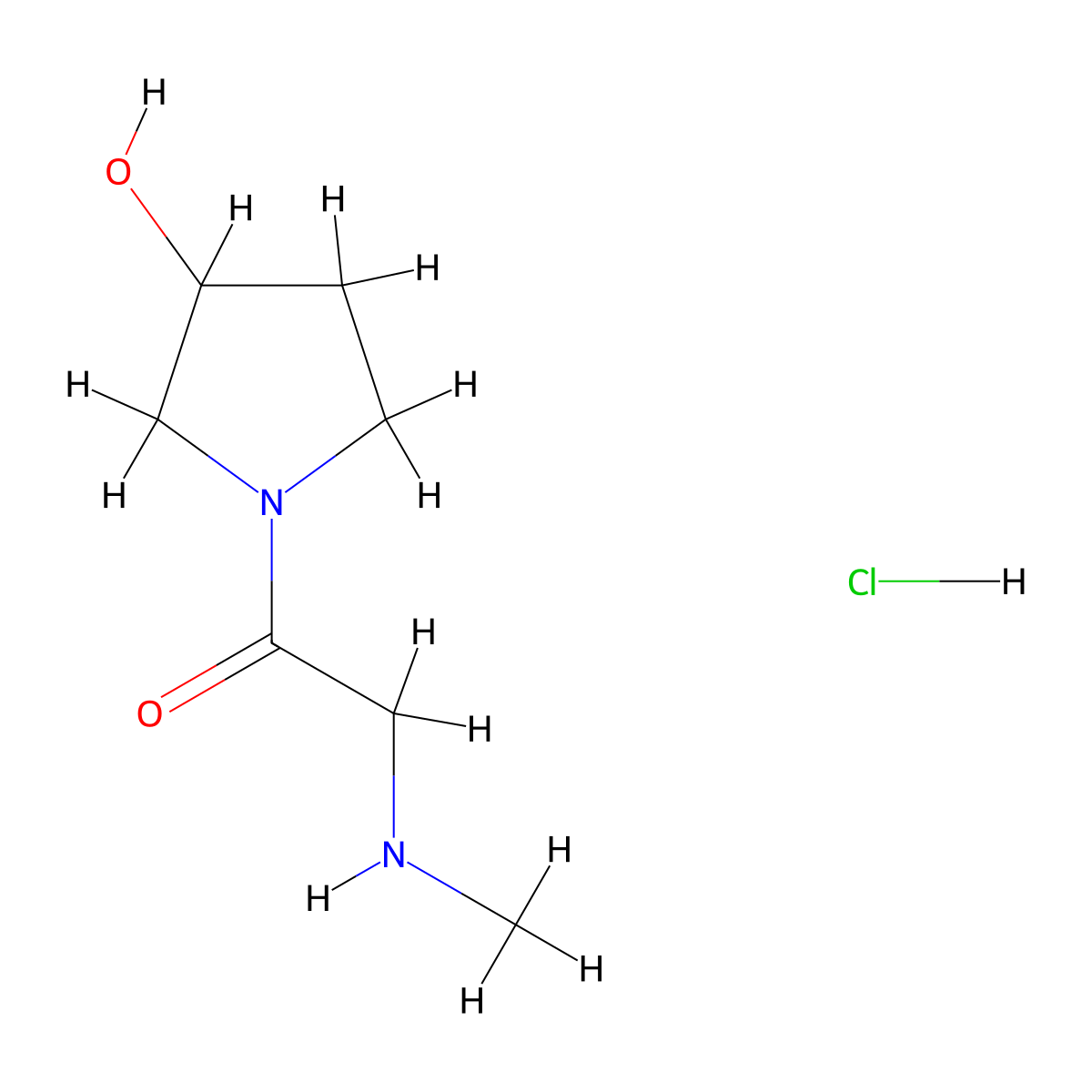 1-(3-Hydroxy-1-pyrrolidinyl)-2-(methylamino)-1-ethanone hydrochloride molecular structure, CAS 1219972-25-4