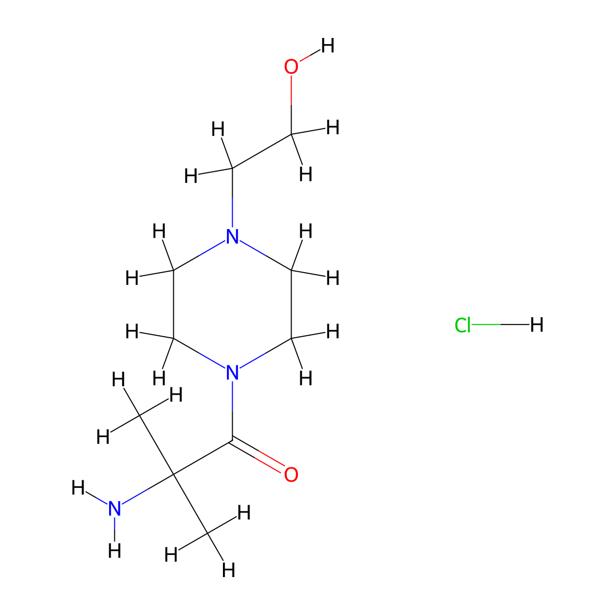 2-Amino-1-[4-(2-hydroxyethyl)-1-piperazinyl]-2-methyl-1-propanone hydrochloride molecular structure, CAS 1219972-36-7
