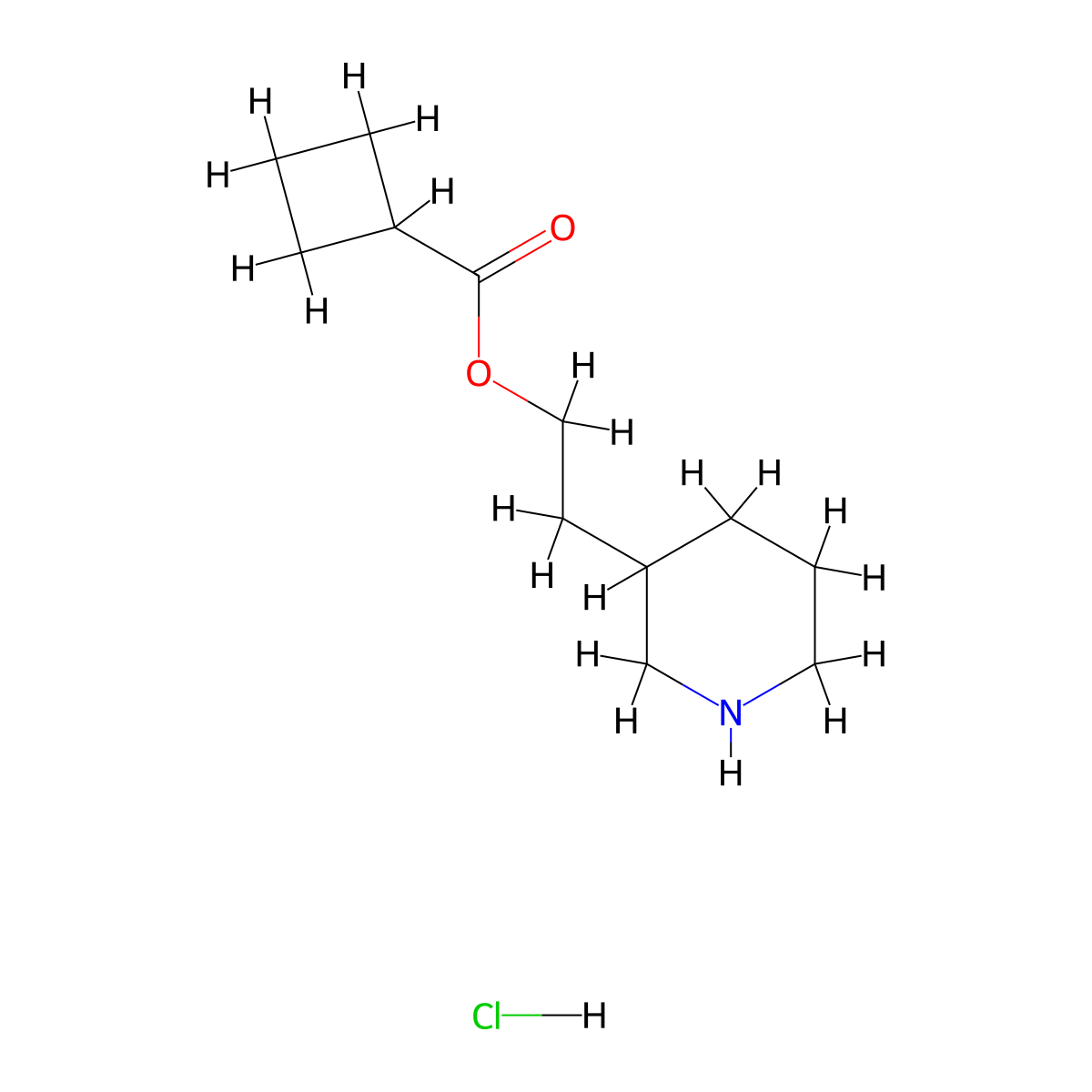2-(3-Piperidinyl)ethyl cyclobutanecarboxylate hydrochloride molecular structure, CAS 1219972-52-7