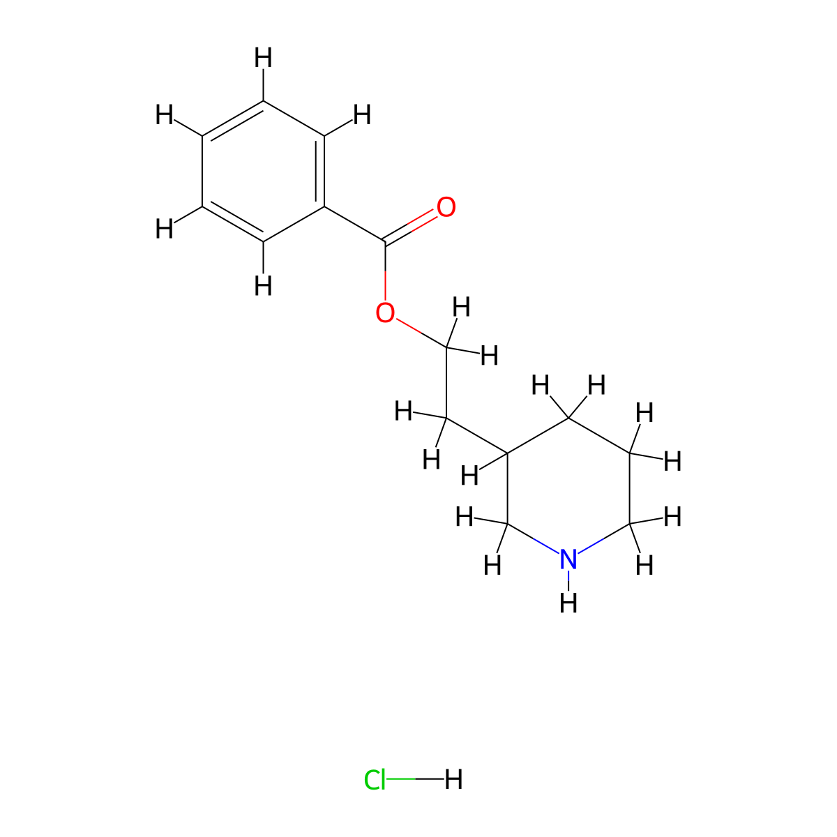 2-(3-Piperidinyl)ethyl benzoate hydrochloride molecular structure, CAS 1219972-73-2