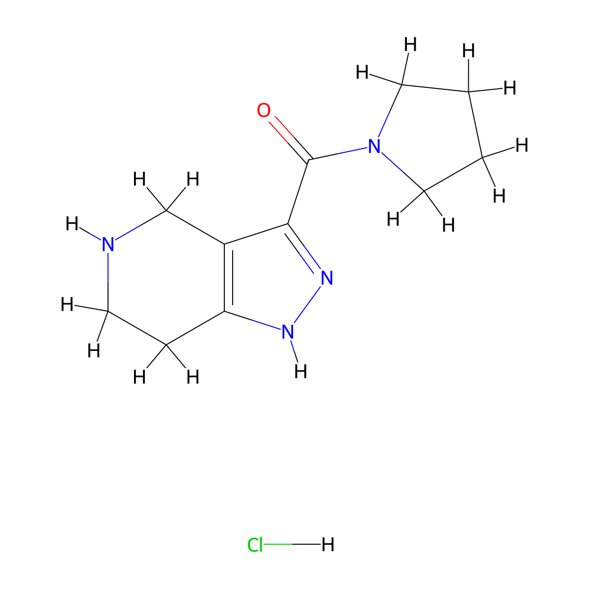 1-Pyrrolidinyl(4,5,6,7-tetrahydro-1H-pyrazolo-[4,3-c]pyridin-3-yl)methanone hydrochloride molecular structure, CAS 1219976-21-2