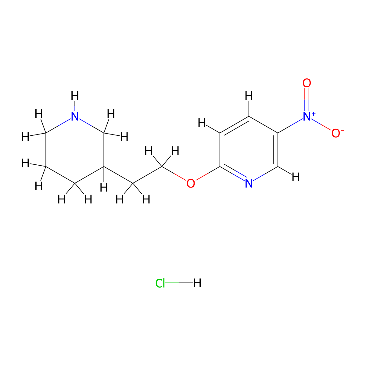 5-Nitro-2-[2-(3-piperidinyl)ethoxy]pyridine hydrochloride molecular structure, CAS 1219977-07-7