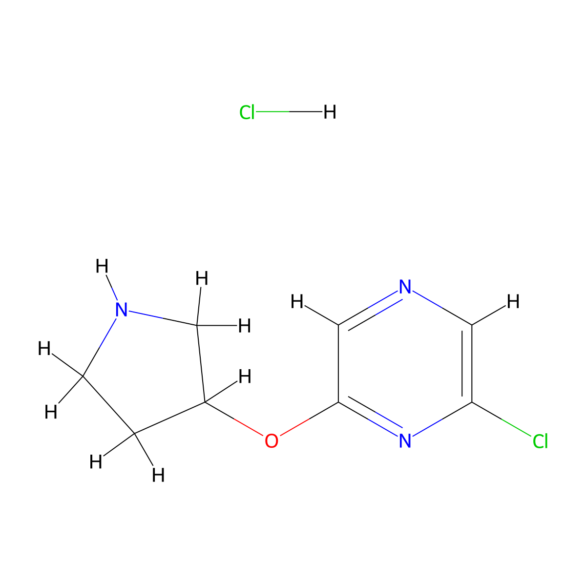 2-Chloro-6-(3-pyrrolidinyloxy)pyrazine hydrochloride molecular structure, CAS 1219977-38-4
