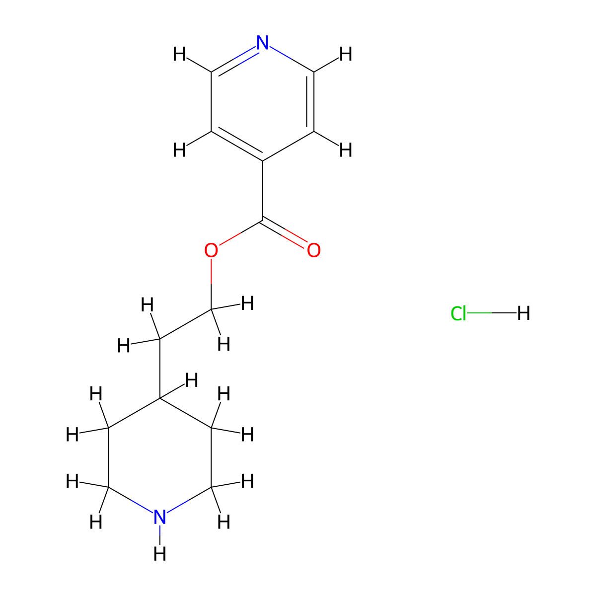 2-(4-Piperidinyl)ethyl isonicotinate hydrochloride molecular structure, CAS 1219979-31-3