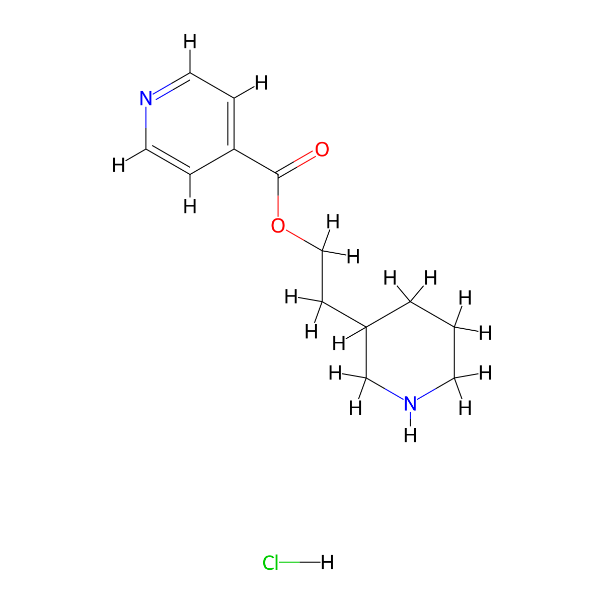 2-(3-Piperidinyl)ethyl isonicotinate hydrochloride molecular structure, CAS 1219979-49-3