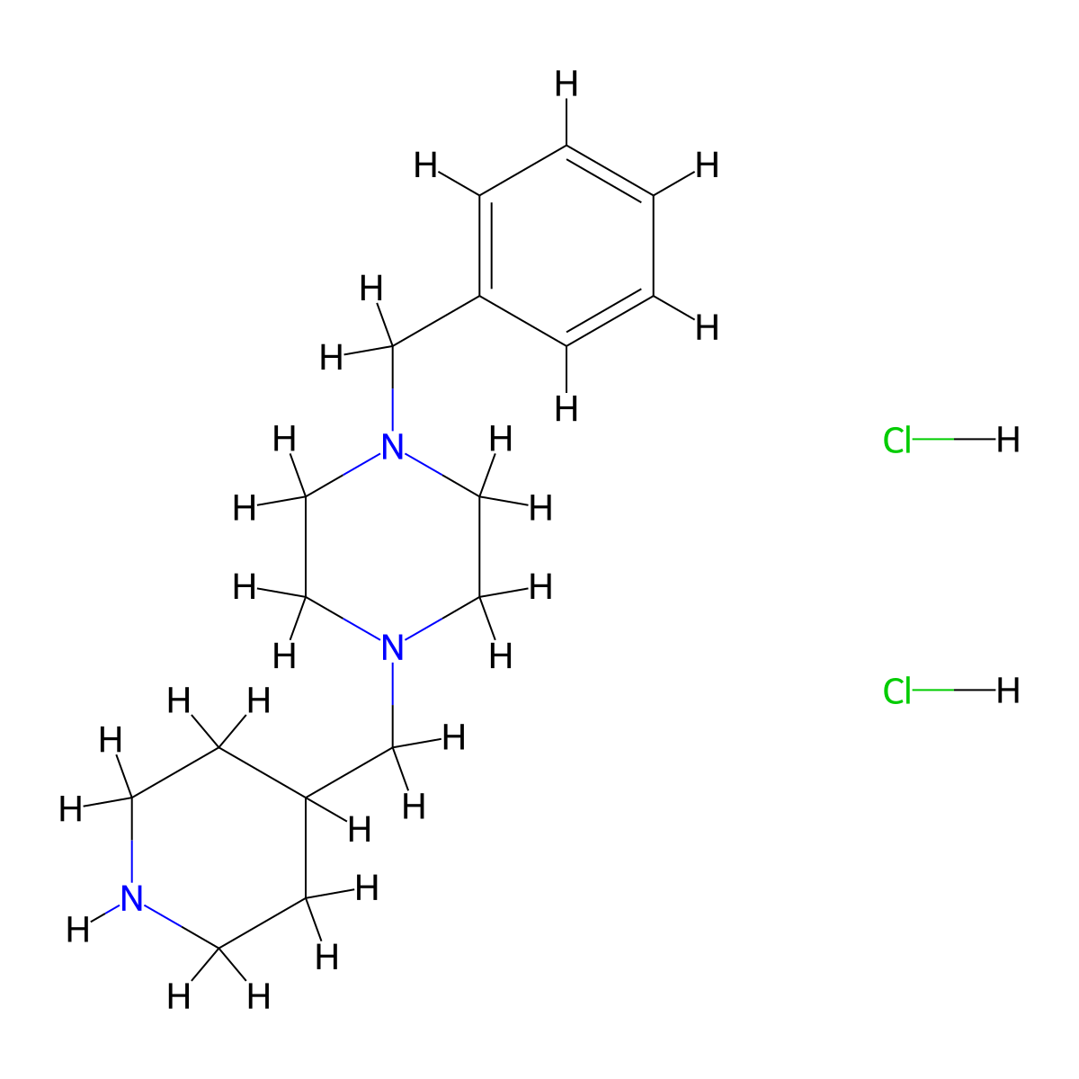 1-Benzyl-4-(4-piperidinylmethyl)piperazine dihydrochloride molecular structure, CAS 1219979-96-0