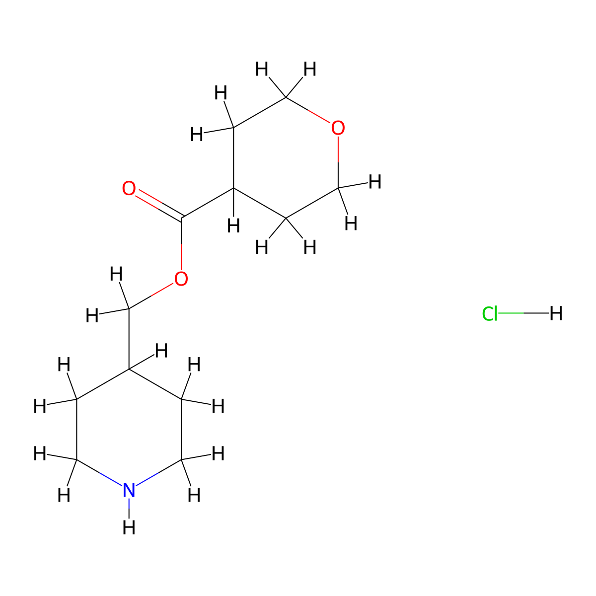 4-Piperidinylmethyl tetrahydro-2H-pyran-4-carboxylate hydrochloride molecular structure, CAS 1219980-05-8
