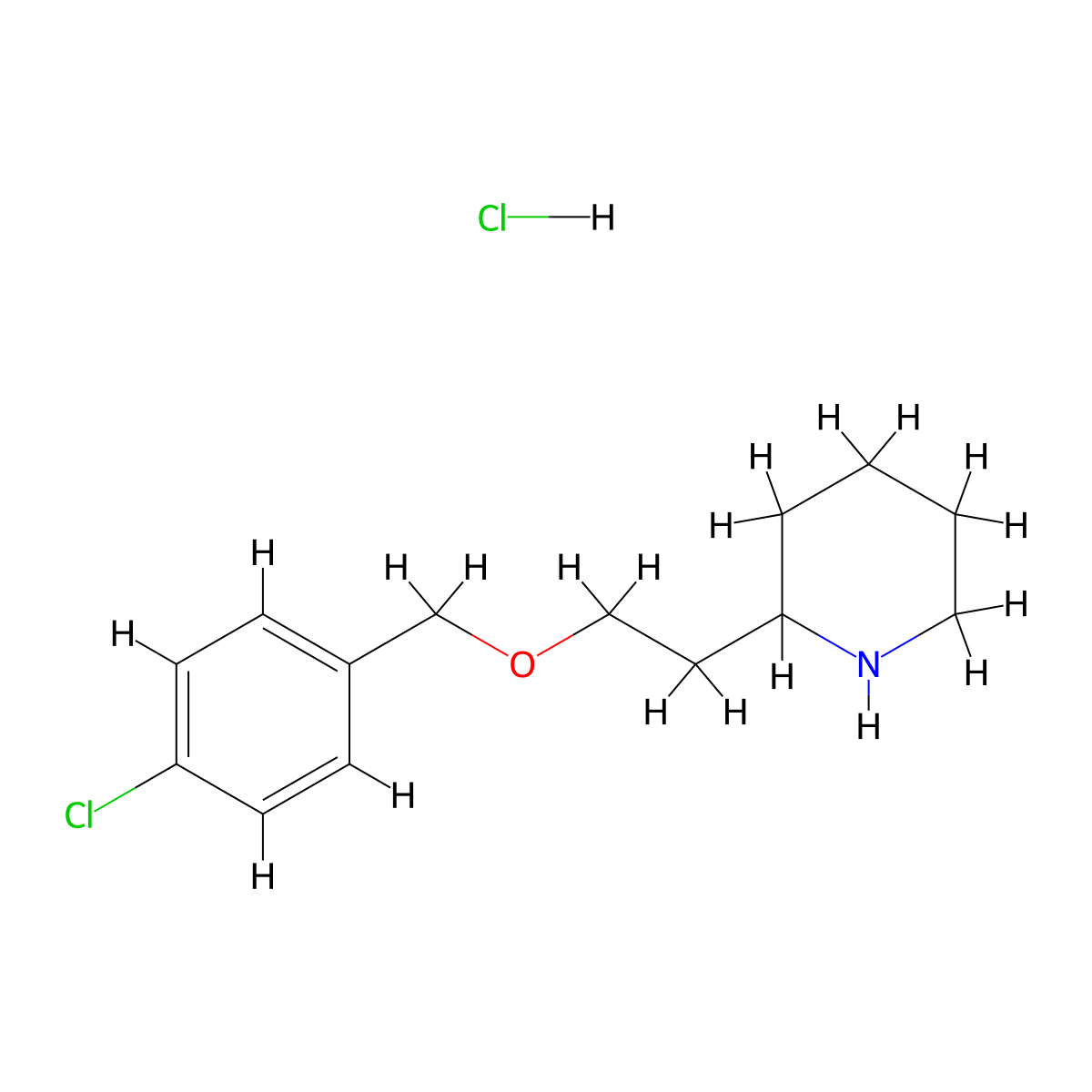 2-{2-[(4-Chlorobenzyl)oxy]ethyl}piperidine hydrochloride molecular structure, CAS 1219980-68-3