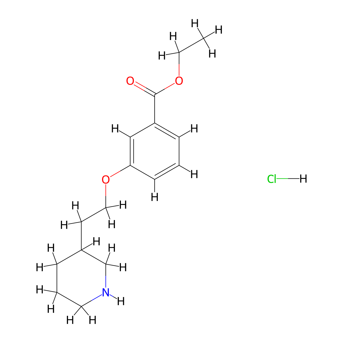 Ethyl 3-[2-(3-piperidinyl)ethoxy]benzoate hydrochloride molecular structure, CAS 1219980-78-5