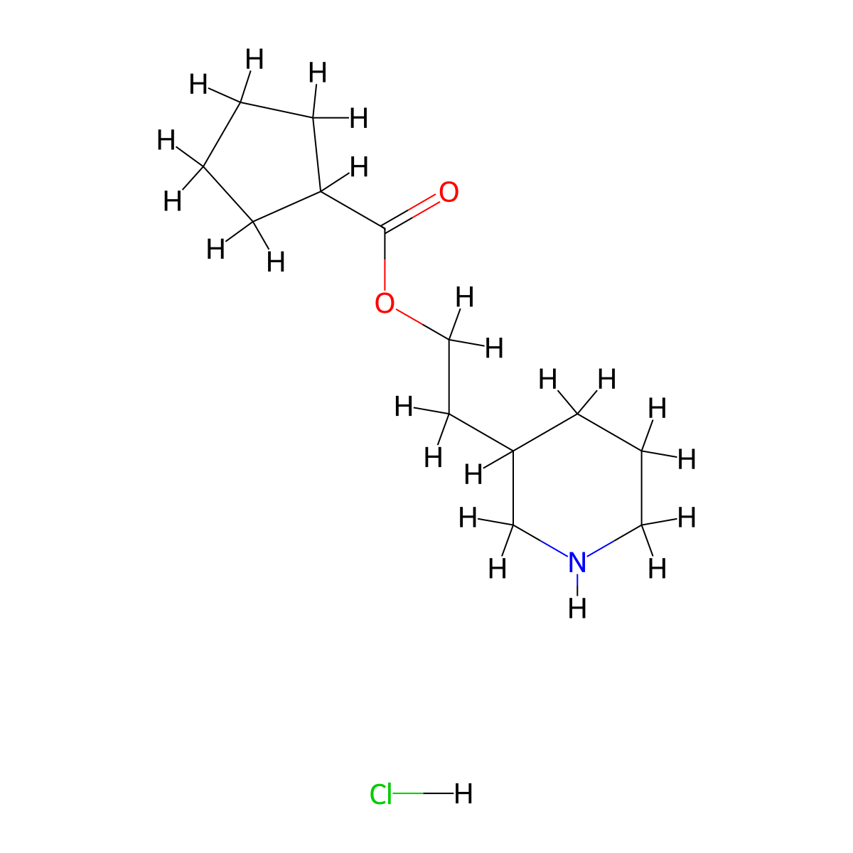 2-(3-Piperidinyl)ethyl cyclopentanecarboxylate hydrochloride molecular structure, CAS 1219980-89-8