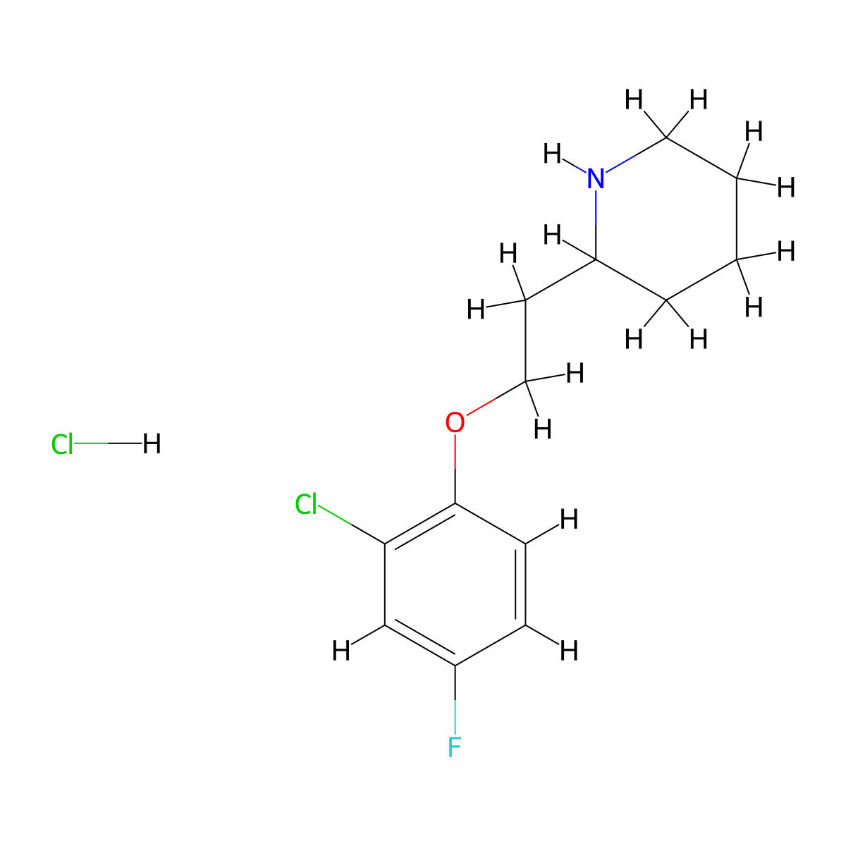2-[2-(2-Chloro-4-fluorophenoxy)ethyl]piperidine hydrochloride molecular structure, CAS 1219981-13-1
