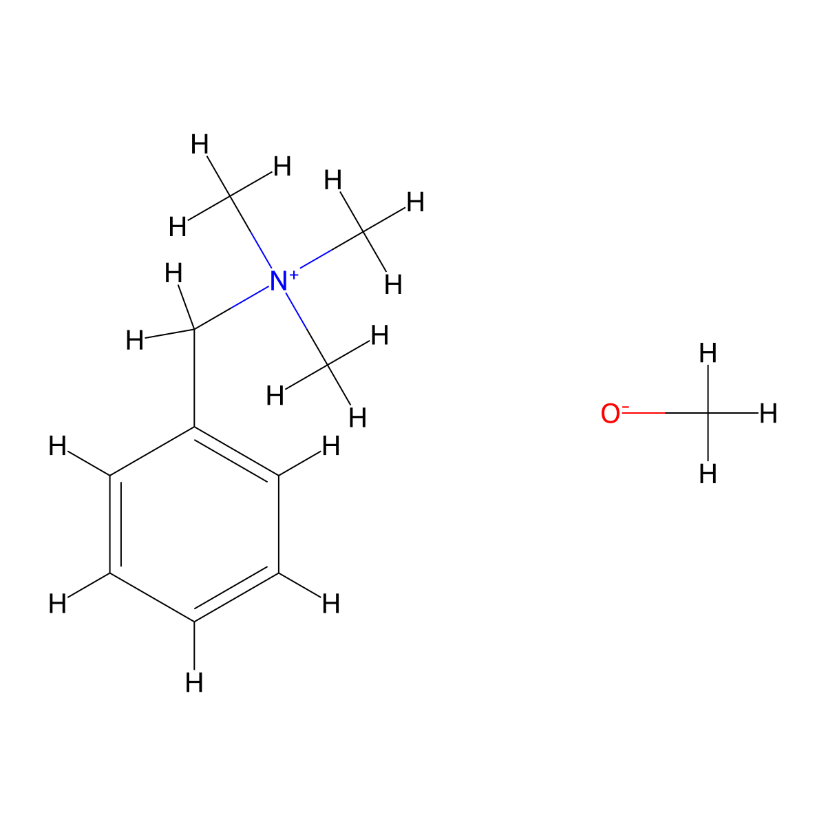Benzyltrimethylammonium methoxide molecular structure, CAS 122-08-7