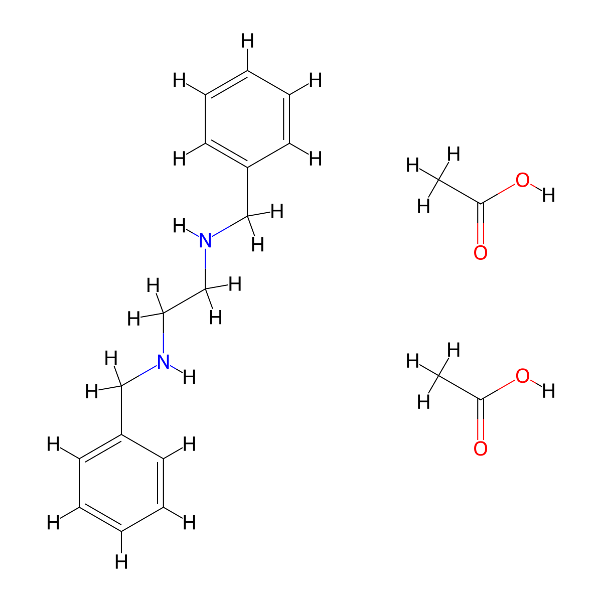 1,2-Ethanediamine, N1,N2-bis(phenylmethyl)-, acetate (1:2) molecular structure, CAS 122-75-8