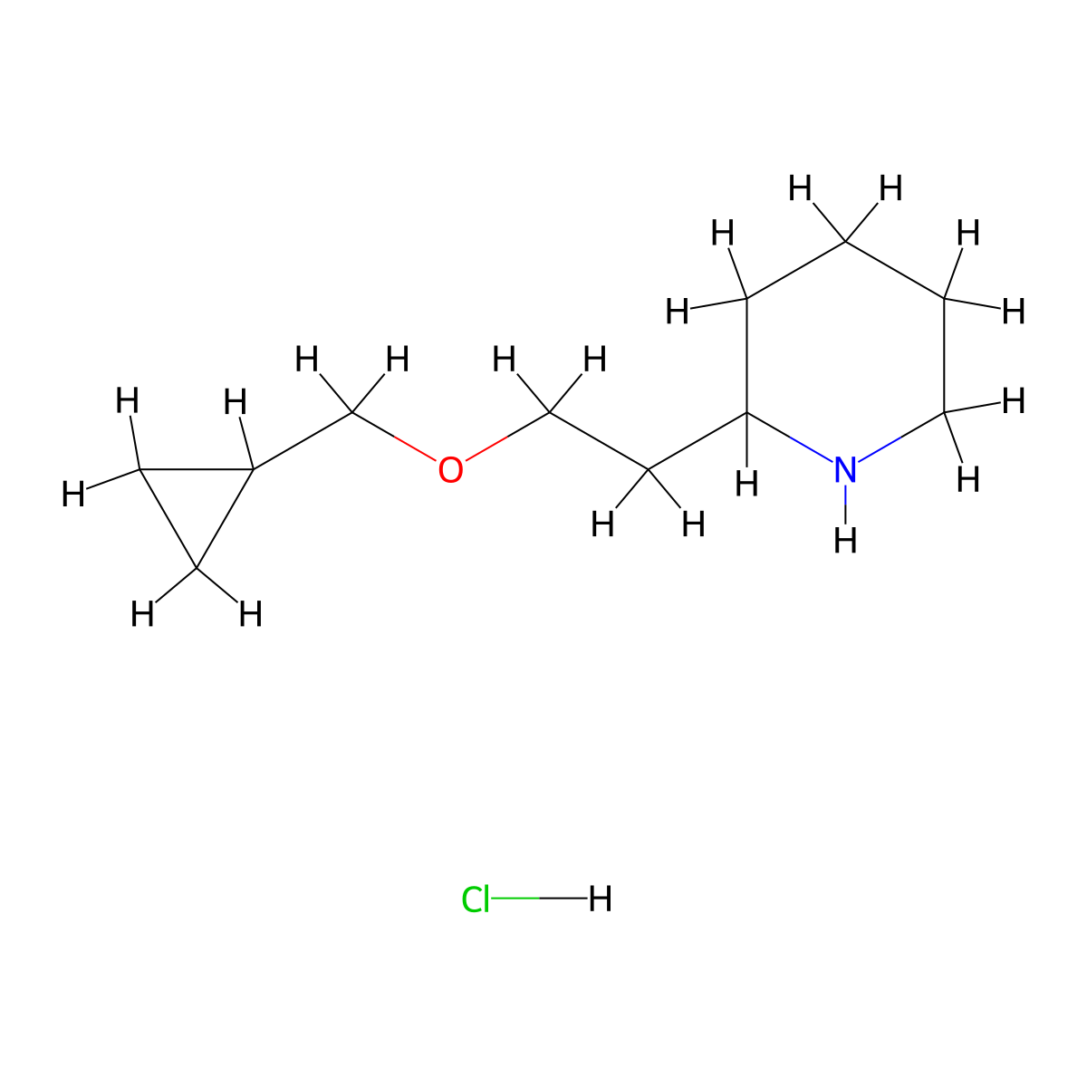 2-[2-(Cyclopropylmethoxy)ethyl]piperidine hydrochloride molecular structure, CAS 1220016-34-1
