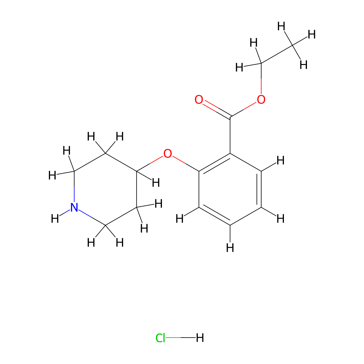 Ethyl 2-(4-piperidinyloxy)benzoate hydrochloride molecular structure, CAS 1220016-86-3