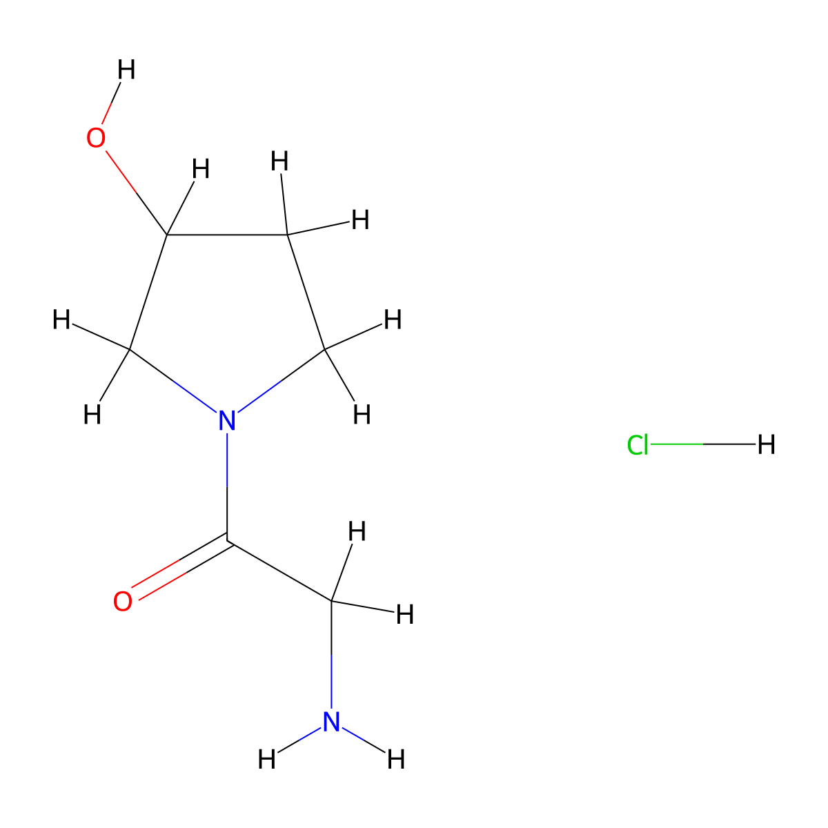 2-Amino-1-(3-hydroxy-1-pyrrolidinyl)-1-ethanone hydrochloride molecular structure, CAS 1220017-00-4