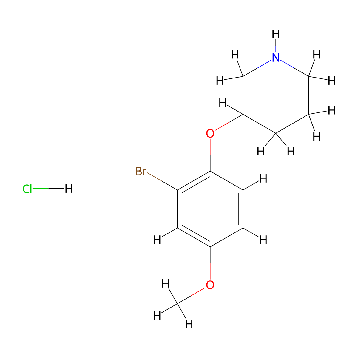 3-(2-Bromo-4-methoxyphenoxy)piperidine hydrochloride molecular structure, CAS 1220017-01-5