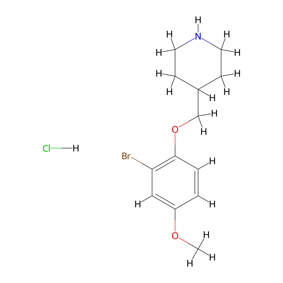 2-Bromo-4-methoxyphenyl 4-piperidinylmethyl ether hydrochloride molecular structure, CAS 1220017-42-4