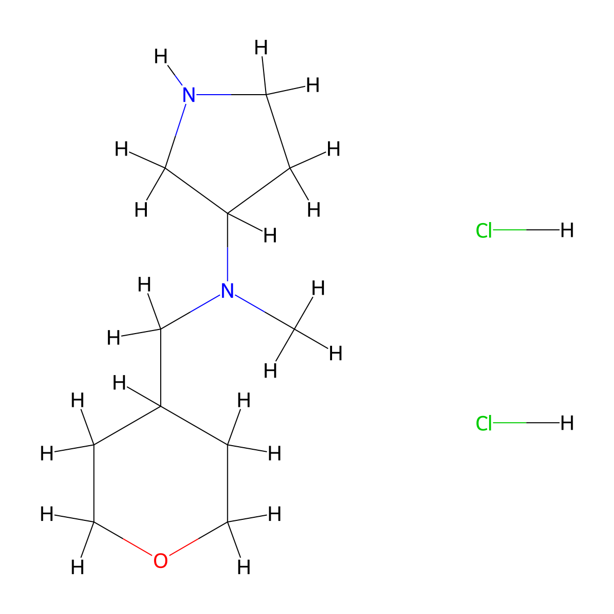 N-Methyl-N-(tetrahydro-2H-pyran-4-ylmethyl)-3-pyrrolidinamine dihydrochloride molecular structure, CAS 1220017-84-4