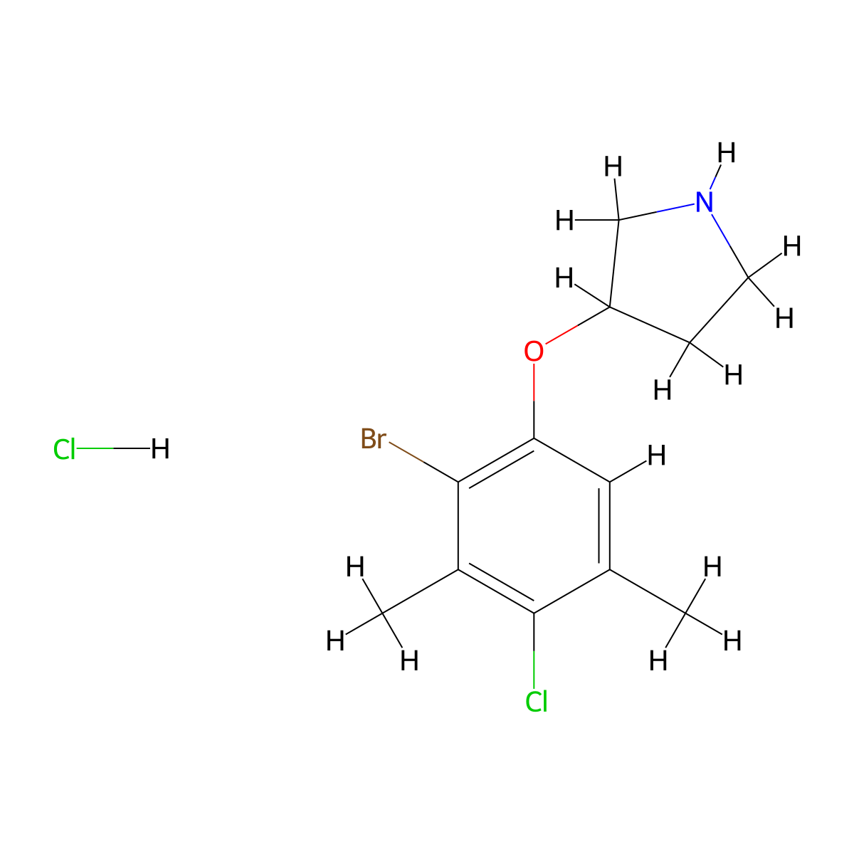 3-(2-Bromo-4-chloro-3,5-dimethylphenoxy)-pyrrolidine hydrochloride molecular structure, CAS 1220018-00-7
