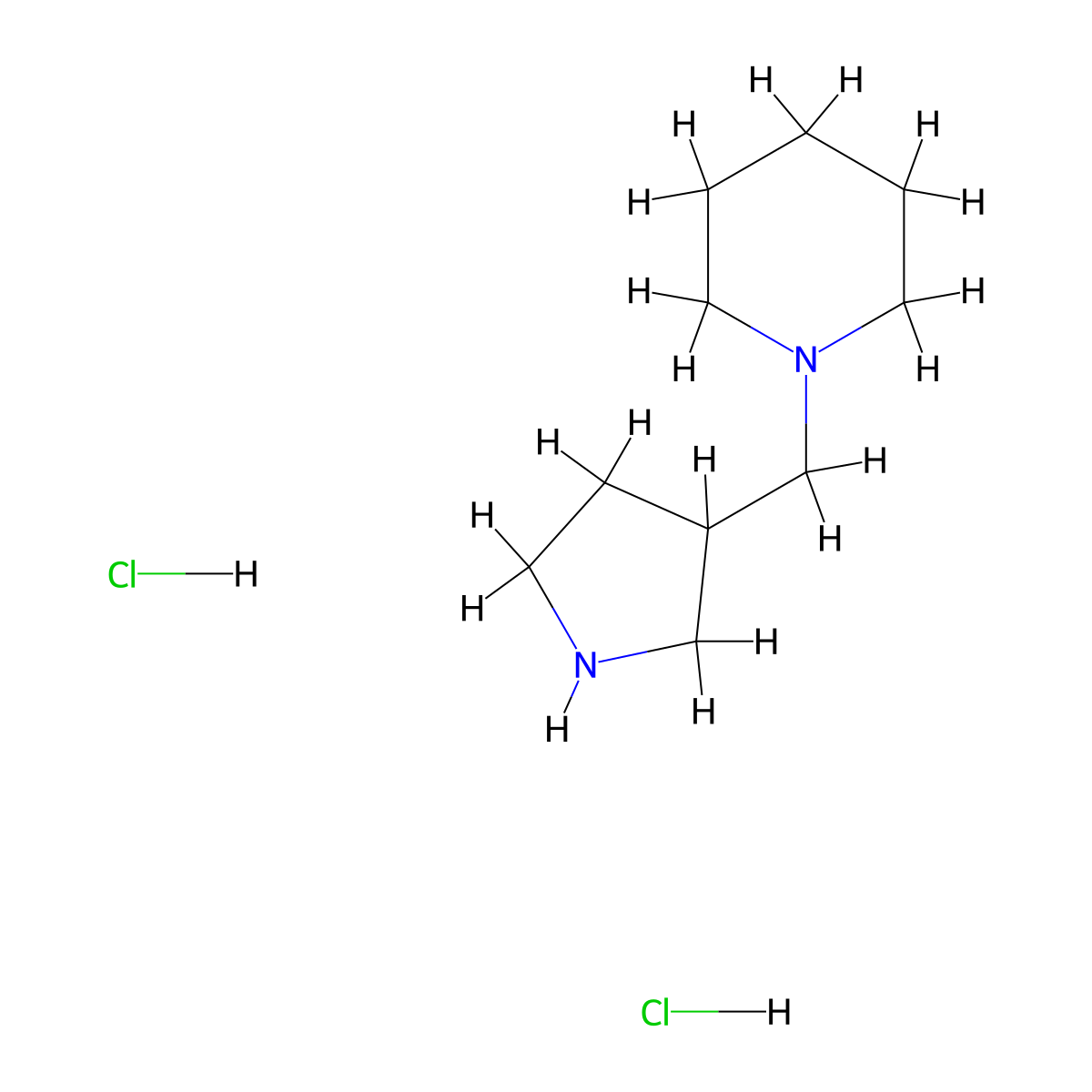 1-(Pyrrolidin-3-ylmethyl)piperidine dihydrochloride molecular structure, CAS 1220018-59-6