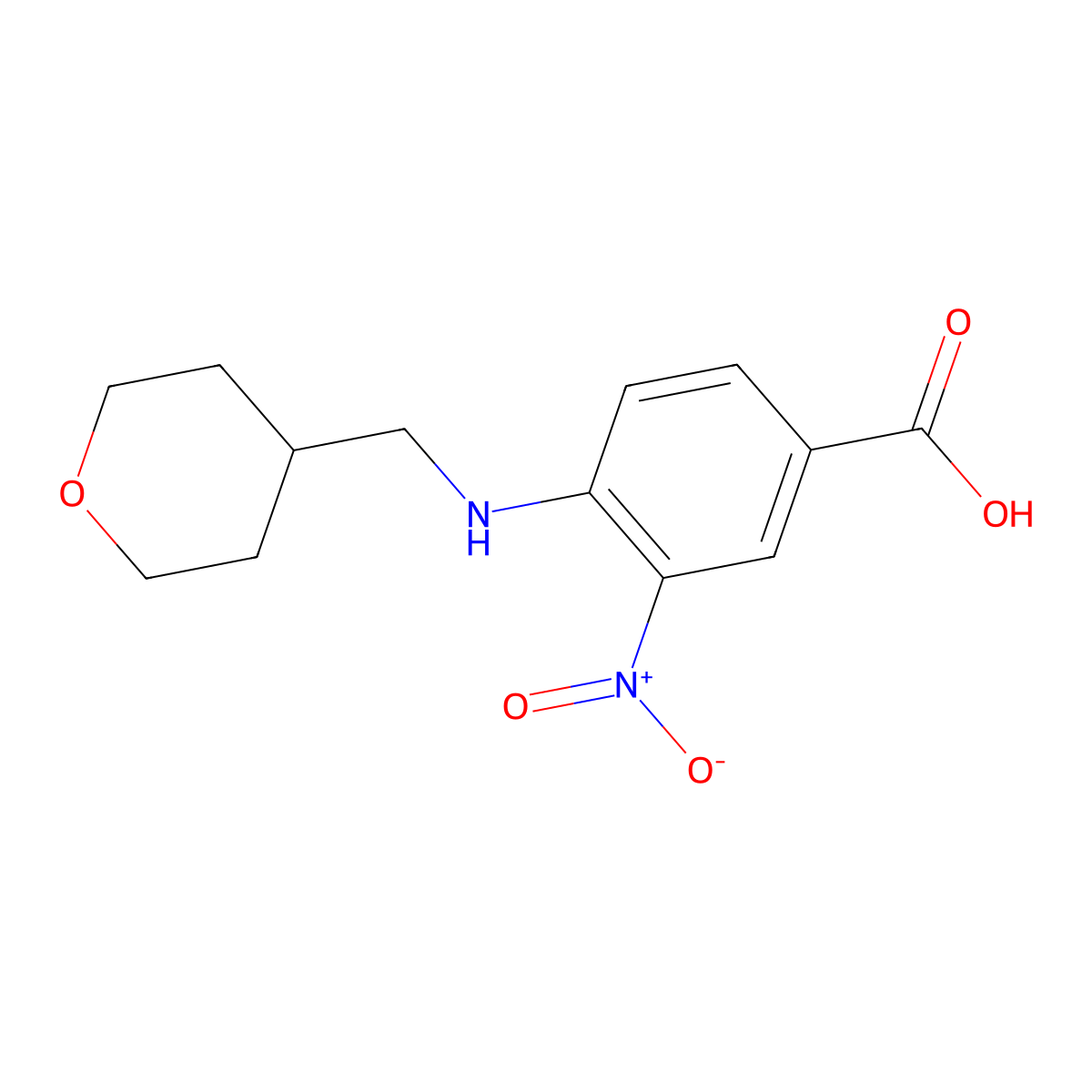 3-Nitro-4-[(tetrahydro-2H-pyran-4-ylmethyl)amino]-benzoic acid molecular structure, CAS 1220018-84-7