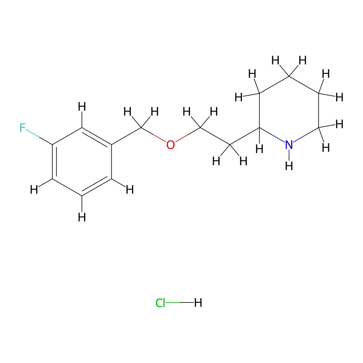 2-{2-[(3-Fluorobenzyl)oxy]ethyl}piperidine hydrochloride molecular structure, CAS 1220019-05-5