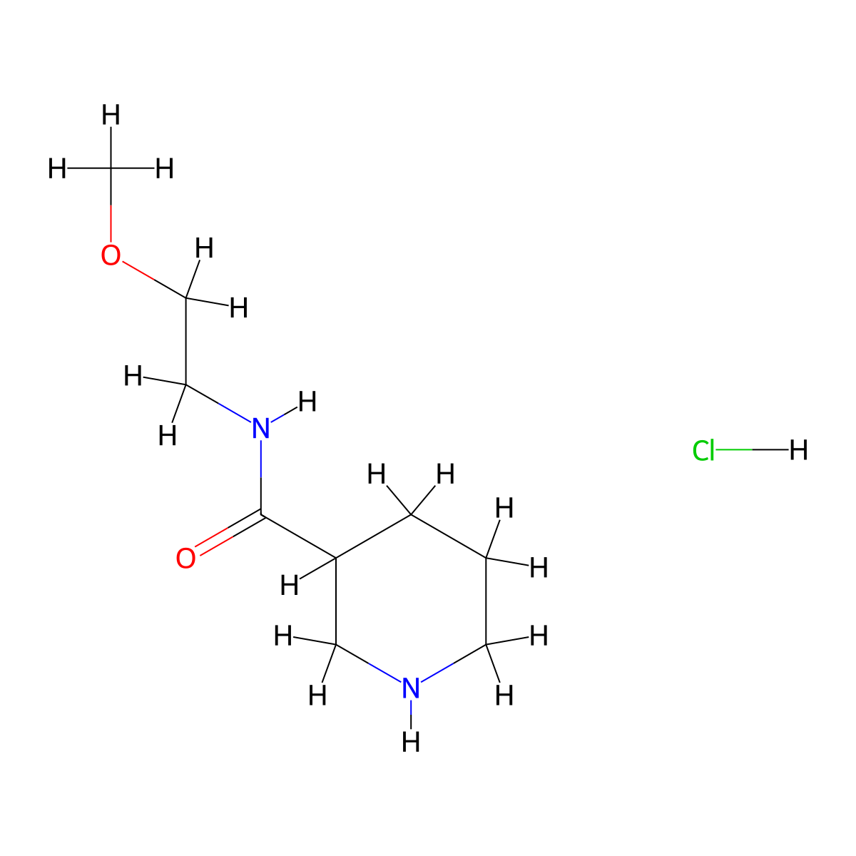 N-(2-methoxyethyl)piperidine-3-carboxamide hydrochloride molecular structure, CAS 1220019-28-2