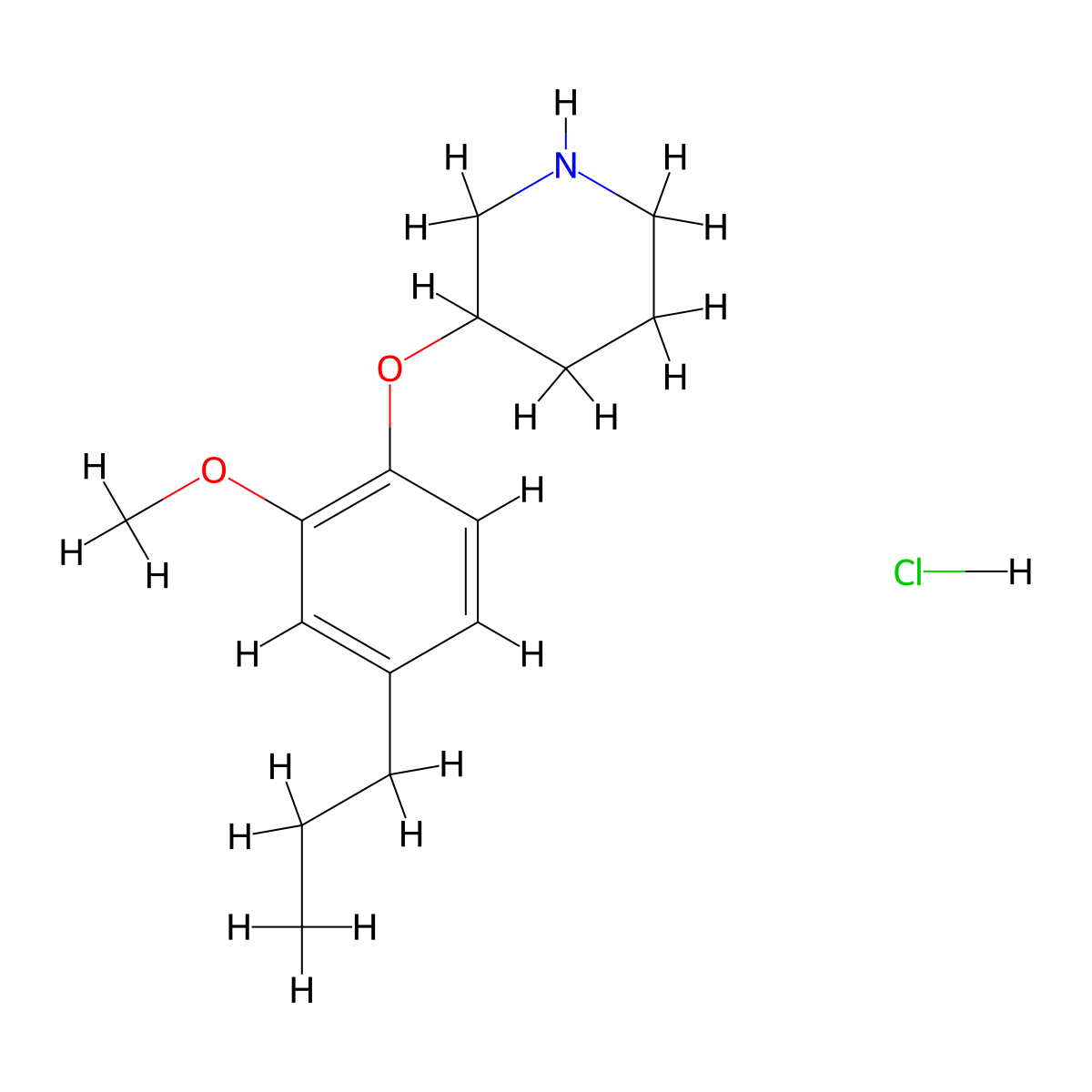 2-Methoxy-4-propylphenyl 3-piperidinyl ether hydrochloride molecular structure, CAS 1220019-58-8